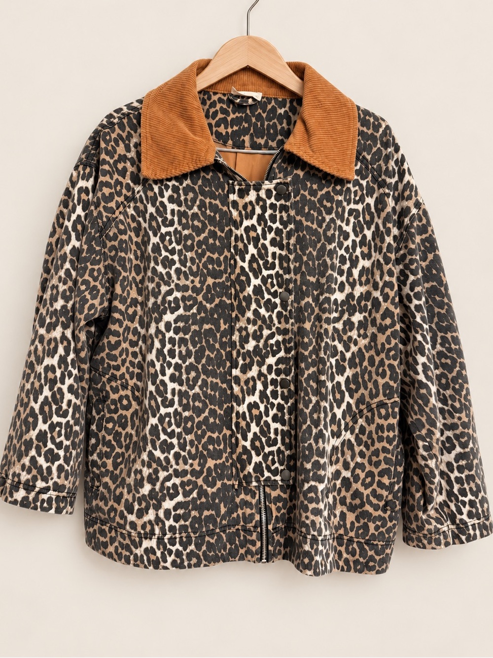 Urban Daizy Leopard Print Barn Jacket Corduroy Collar Women’s Size L